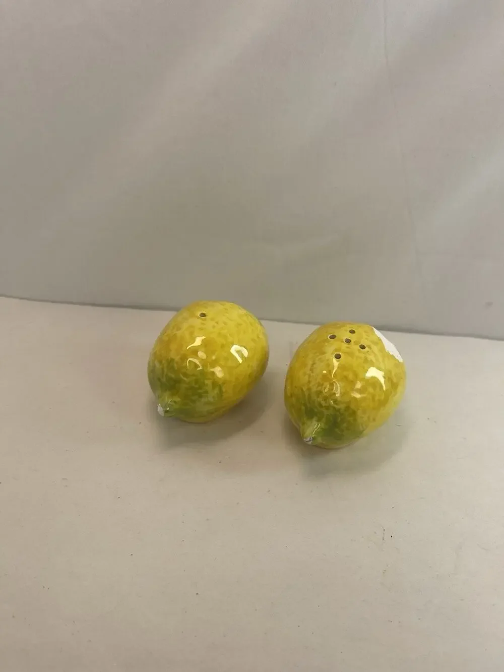Vintage Ceramic Lemon Salt & Pepper Shakers – Yellow Speckled Pair Chipped